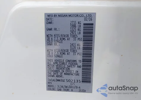 2016 Infiniti Qx60 from USA, damaged, VIN 5N1AL0MN3GC502135